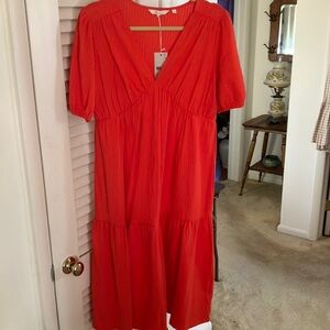 Boden Orange Pleated Puff Sleeve Midi Sundress size 8P